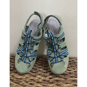 Lands' End Hiking Walking Sandals Closed Toe Adjustable Strap Green Blue 10D